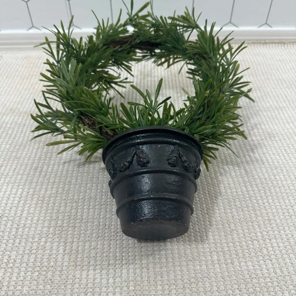 Artificial Rosemary Topiary Wreath in Black Decorative Pot Faux Greenery 13.5in
